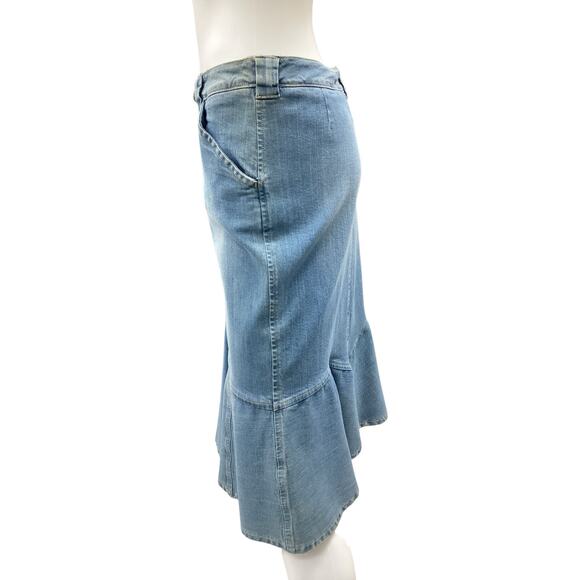 NWT Max Mara Weekend Skirt Women’s Size 10 Denim Peplum Flare Pockets Light Blue - Picture 2 of 5